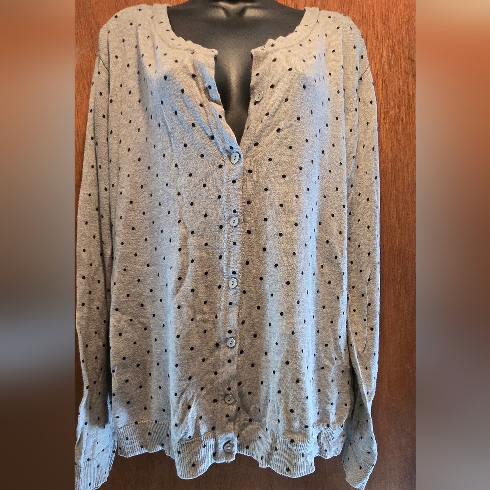 Basic Editions Gray Polka Dot Cardigan SzXXL NWT - Picture 2 of 5